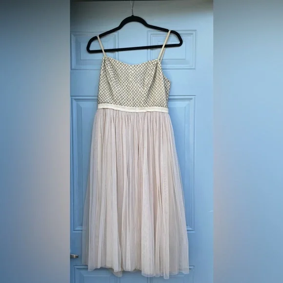 Needle and Thread champagne midi beaded tulle dress - Picture 3 of 6